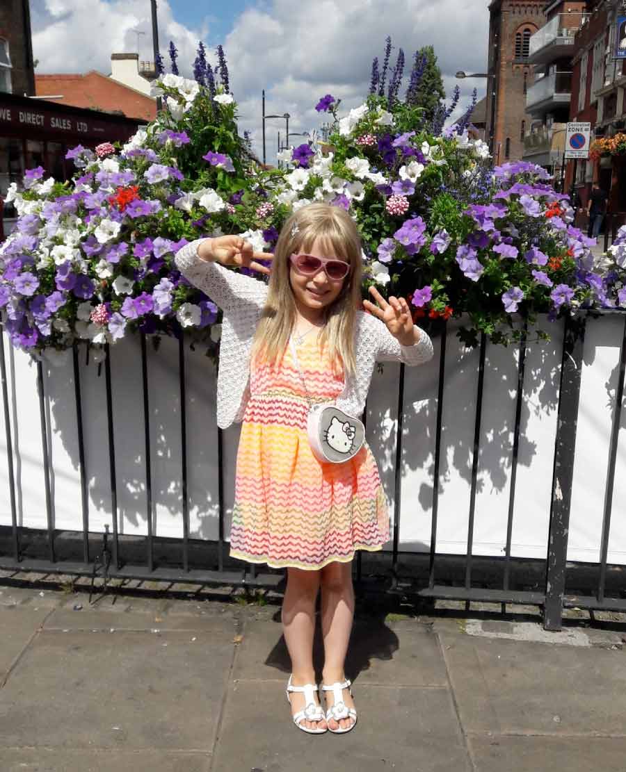 Luiza Cochior wearing her Little Princess Trust wig five years ago