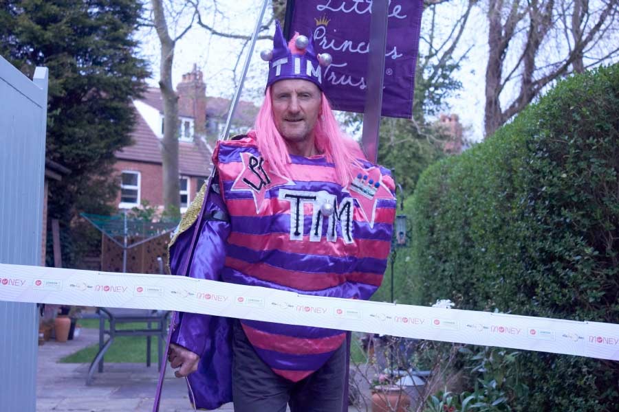 Tim Wheeler, aka Scissorman, ran the distance of a marathon around his back garden.