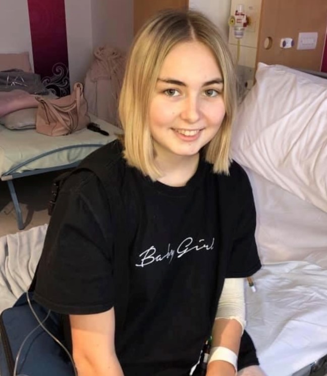 Ellie pictured in hospital shortly after she donated her hair to The Little Princess Trust.
