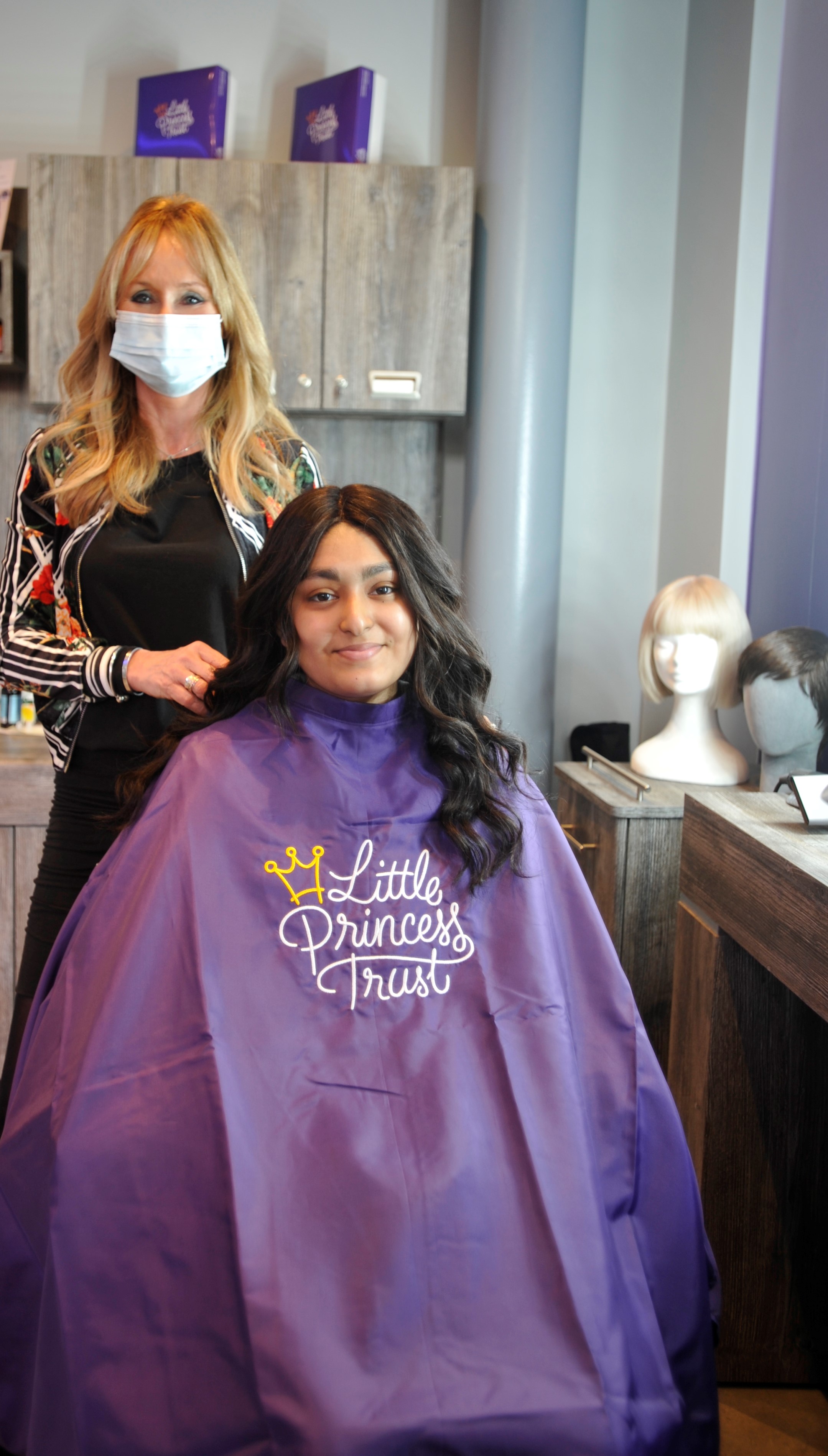 Kiya is pictured with Liz Pullar in The Little Princess Trust's new salon.