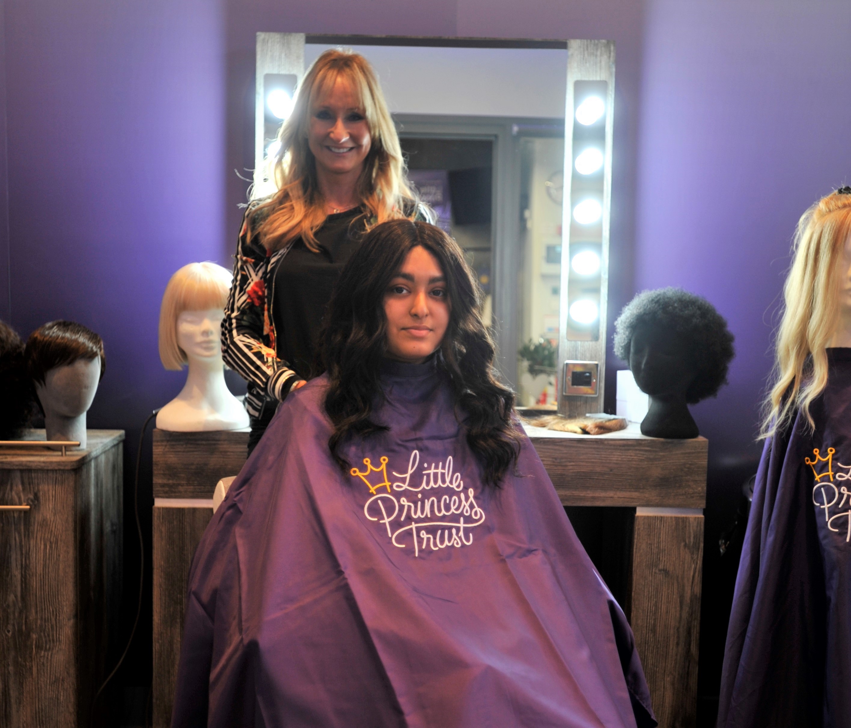 LPT ambassador Kiya Kanani, pictured with our Specialist Wig Fitter Liz Pullar, is one of those to have received a wig from The Little Princess Trust.