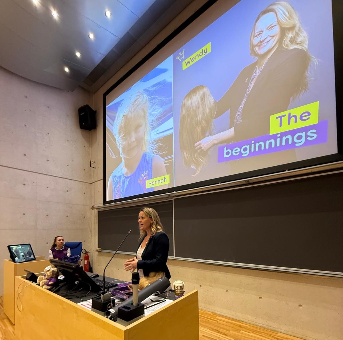 Wendy Tarplee-Morris tells students at Bergen University about The Little Princess Trust.