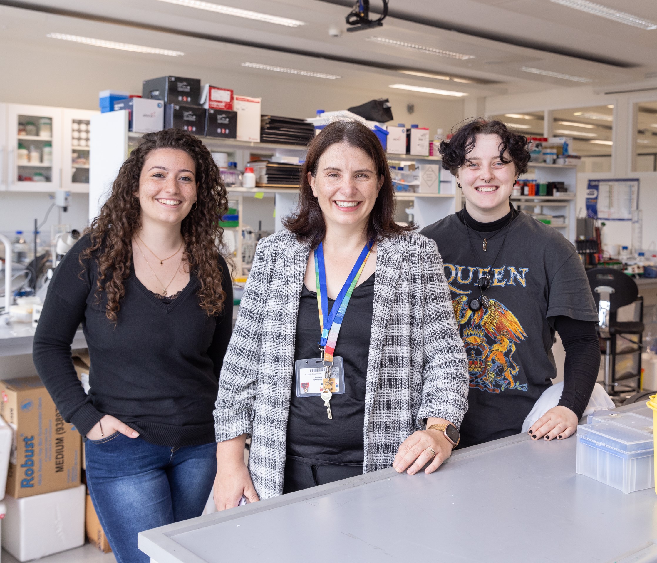 Dr Roisin Kelly-Laubscher (centre) is investigating whether a medicine could protect children’s hearts if given before chemotherapy.