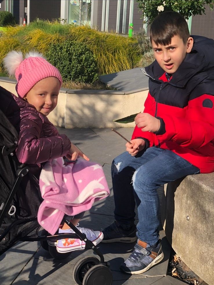Sarah with her brother David at the Royal Manchester Children's Hospital in March 2022.